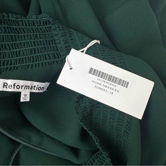 NEW Reformation Aude Long Sleeve Midi Dress Forest Green Size 18 - Picture 6 of 8